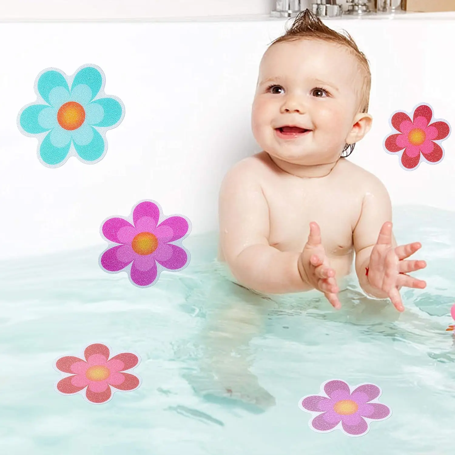 20Pcs Flower Shape Non Slip Bathtub Stickers with Scraper,Shower Floor Anti Slip Stickers for Safety,Adhesive Decals for Stairs
