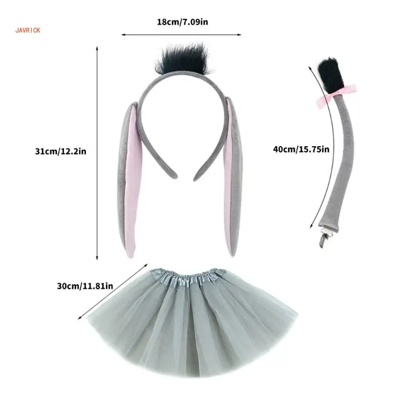 N1HE accesorios disfraz burro para niños, diadema con orejas burro, guante nariz con cola burro, pajarita para