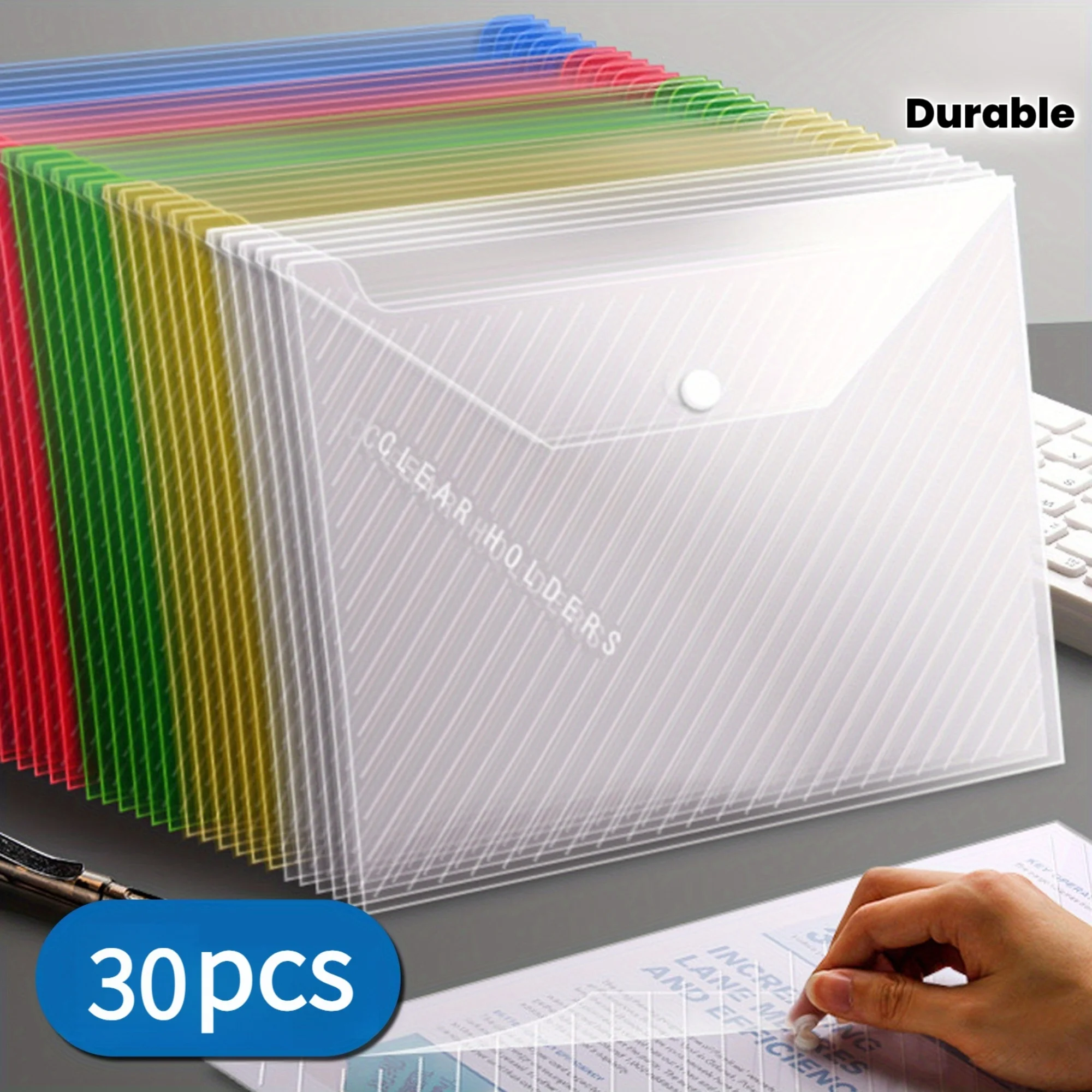

30 transparent A4 document pouches + 1 pack of assorted-color and white paper clips