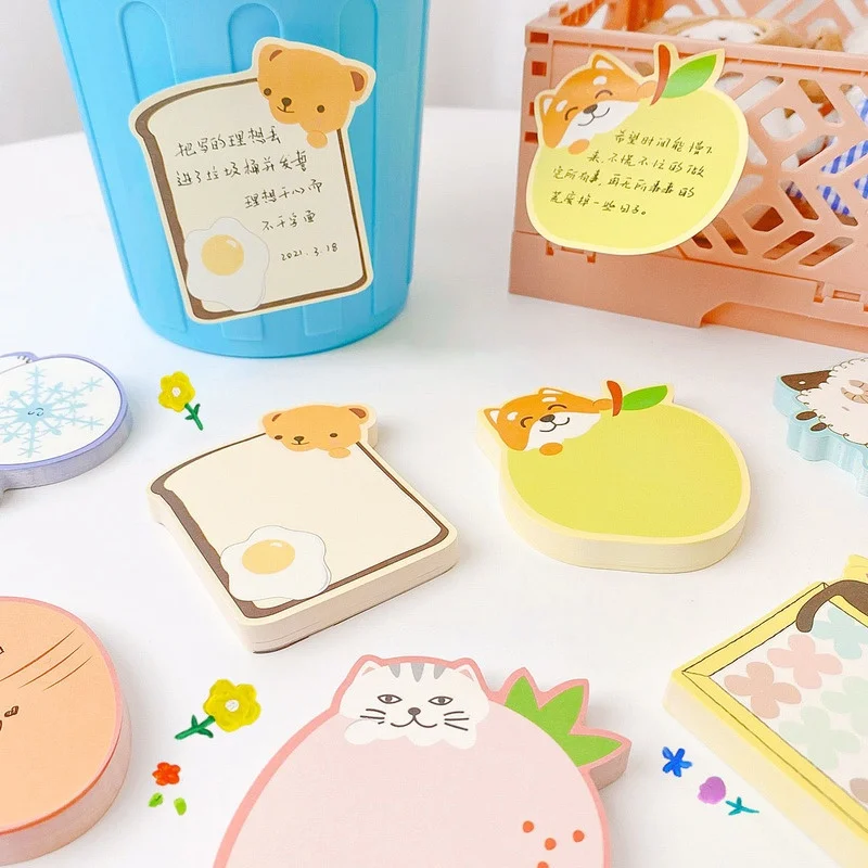 65 Sheet Cute Memo Pad Bookmark Marker Cartoon Animals Memo Sticker Sticky Note School Office Message Paper Stationery Supplies