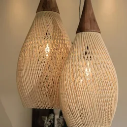 Restaurant Handmade Knitted Pendant Lamp Vine Art Weaving Rattan Chandelier Tea Room Southeast Asian Kitchen LuminaireSuspension