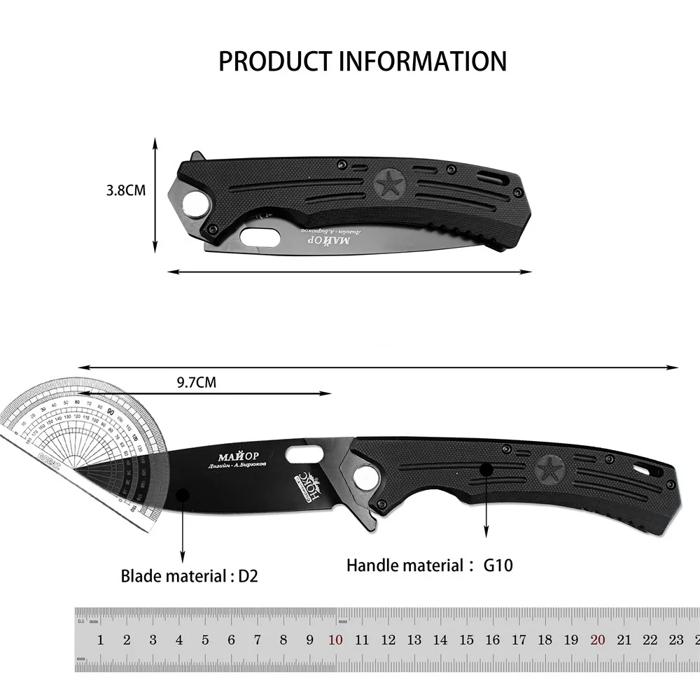 Russian HOKC Ball Bearing Flipper Folding Knife D2 Drop Point Blade G10 Handles Outdoor Hunting Tool Tactical Pocket EDC Knives