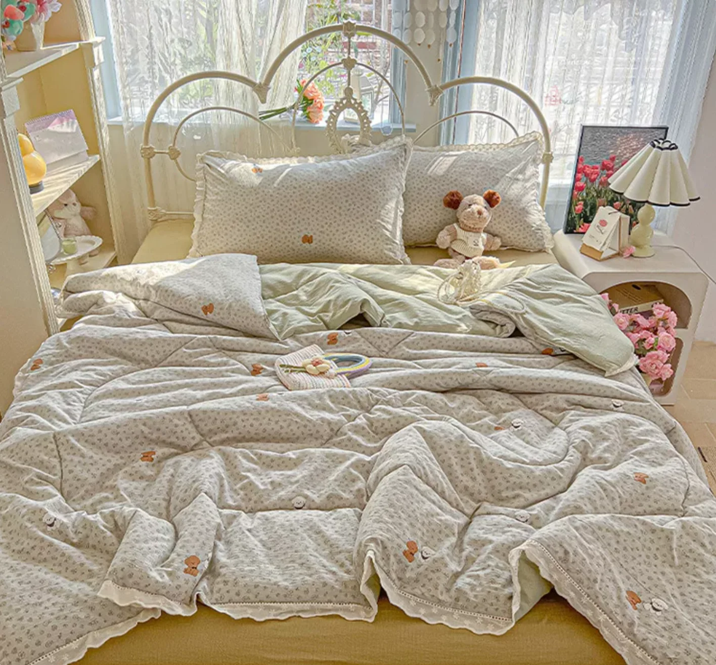Washed cotton linen New Machine Washable Quilt for Children, Air Conditioned, Single Thin Edition