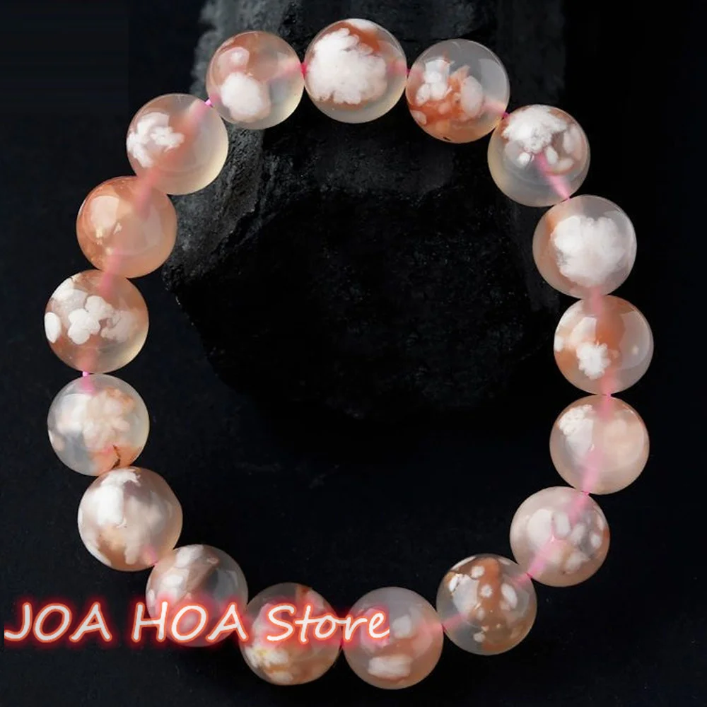 

Charming Elegant Sakura Agate Round Beads Bracelet Noble Delicate Jade Bangle Handring Fine Jewellry