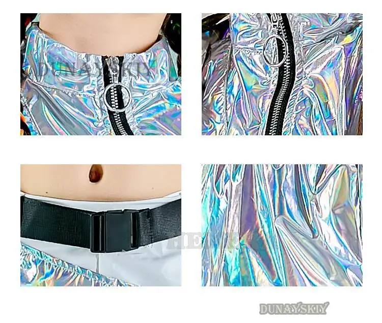 Ropa de baile de Hip-Hop de PU, traje reflectante Rave para niña, conjuntos de ropa de baile de Jazz, Tops cortos para Festival, pantalones Cargo, disfraz de pasarela para espectáculo