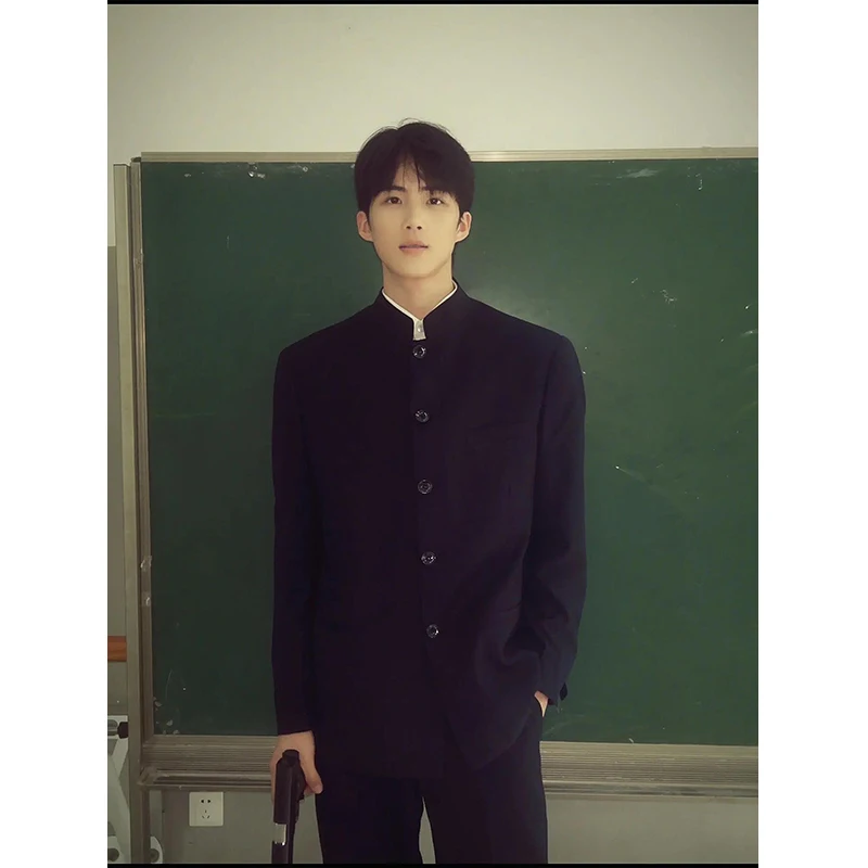 

New Chinese Sle oulder Padded Men's Suit Jaet Autumn Stand Collar Casual High Waist Slim Fit Long Sve Faionable