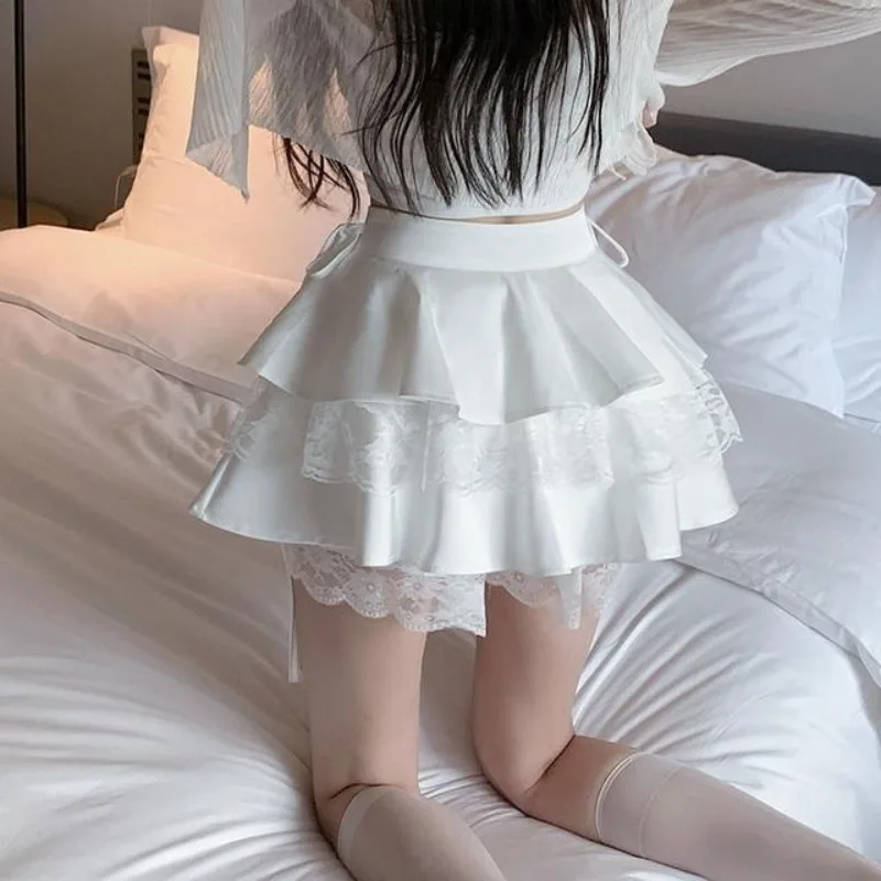 Japanese Lolita Women's 2024 Summer New High Waited Patchwork Drawstring Fashion Solid Elegant Casual A-line Cake Fluffy Skirt