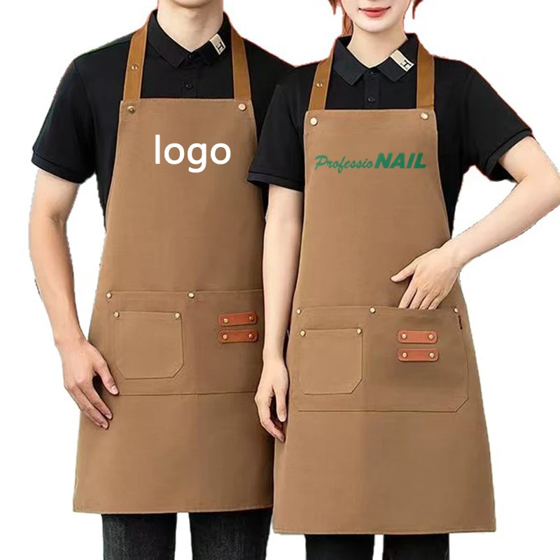 Durable Waterresistant Canvas Apron For Cooking Baking Cafe Workwear With Personalized Logo
