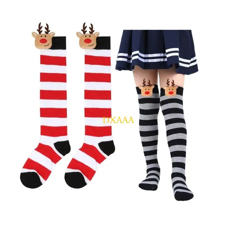 DXAA Vrouwen Streep Dij Hoge Kousen Over Kniekousen Sokken Halloween Cosplay Party Kostuum Kerst Dij Hoge Sokken