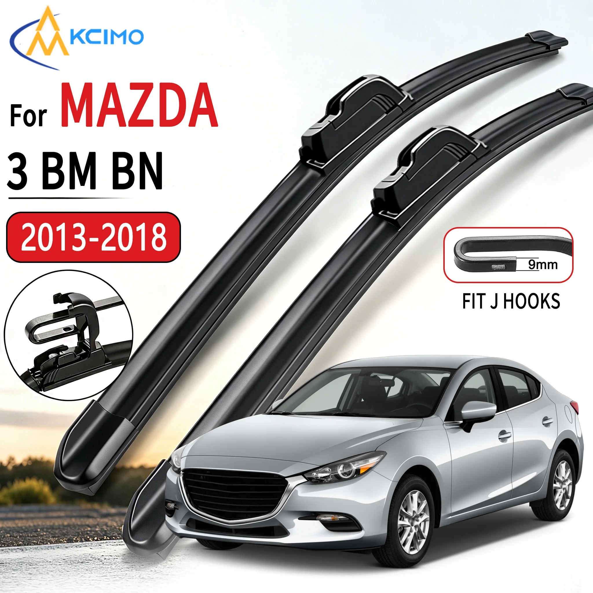 Wischerblätter 24"+18" für Mazda 3 BM BN Axela 2013-2018 Standard All Weather J Hook U Leise, sanfte Scheibenwischer aus weichem Gummi – Detail 1
