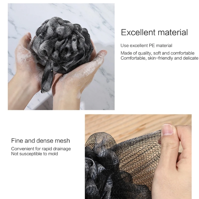 Black Bamboo Charcoal Bath Balls Bath Flower Bath Loofah Shower Pouf Scrubber 918D