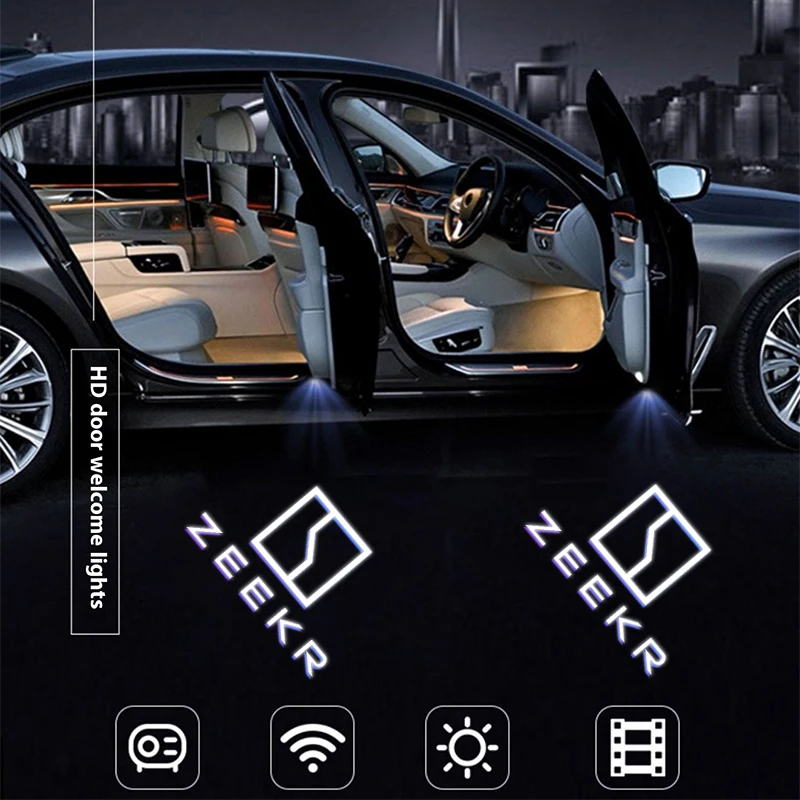 2Pcs Wireless LED Car Door Logo Projector Lamps Welcome Lights For Zeekr 001 MIX 009 007 Zeekr X 7X HD Ghost Shadow Lamp