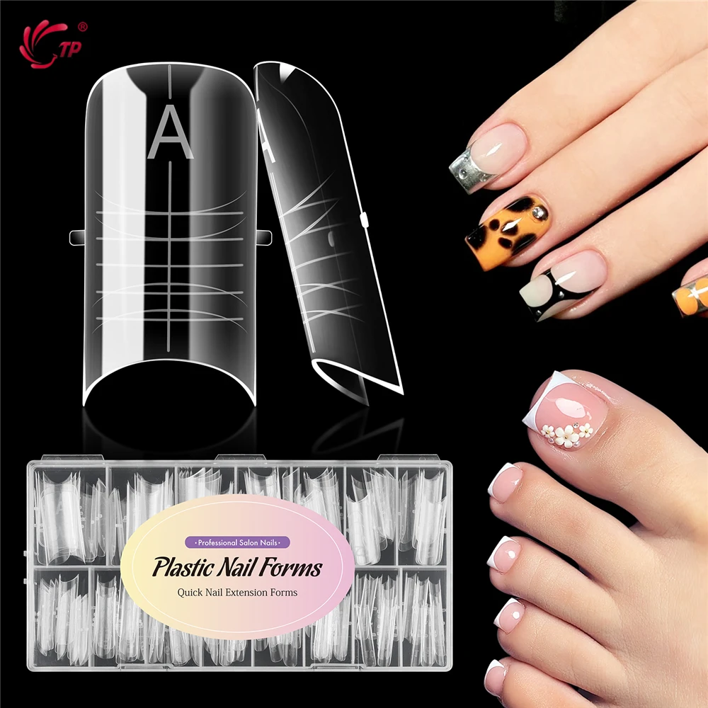 TP New 150pcs Dual Forms Toe Nail Molds Two Usages Acrylic Full Cover Poly Nail Gel Nail Extension Molds Reusable Nail Top Forms