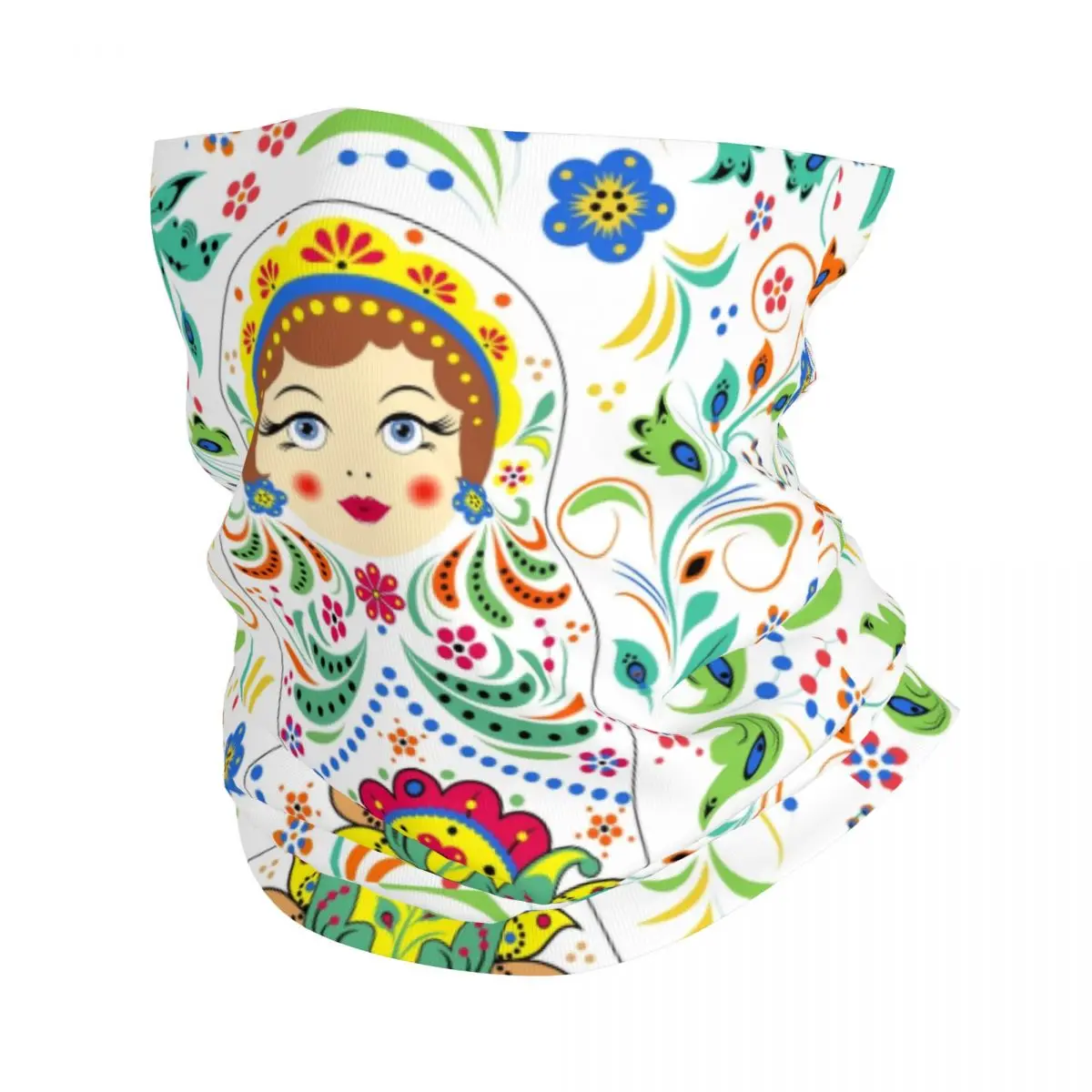 Russia Matryoshka Doll With Flowers Pattern Bandana Neck Warmer Wrap Face Scarf for Hiking Russian Folk Art Gaiter Headband