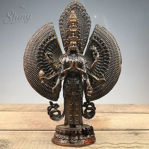 Estátua de bronze budista tibetano de onze faces de mil braços Avalokiteshvara Bodhisattva para exibição de adoração em casa