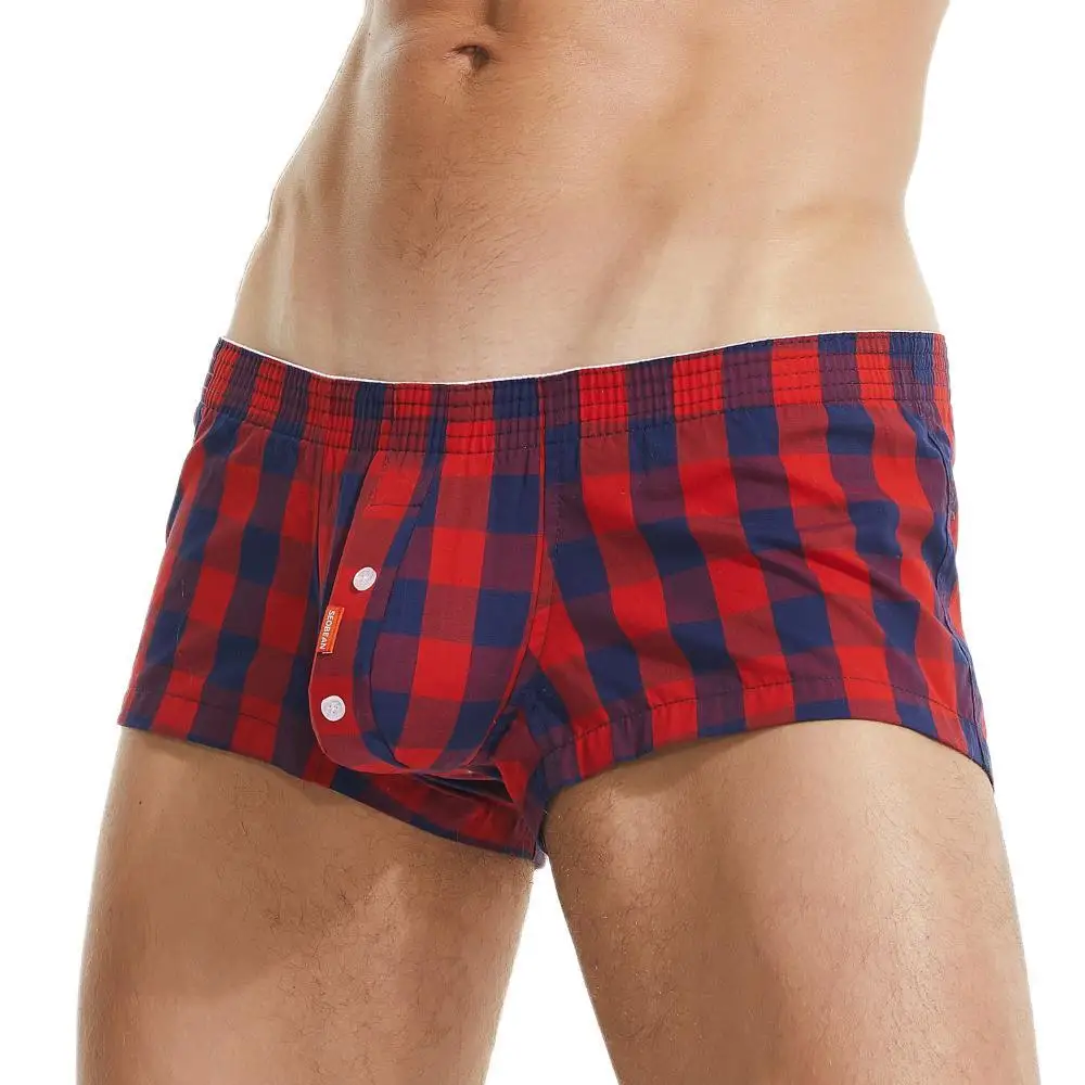 SEOBEAN 2023 New Men Plaid Boxer Shorts Cotton Underwear Mens Boxers U convex Pouch Loungewear Underpants Sleep Bottoms Shorts