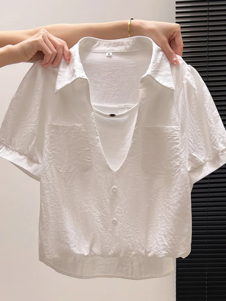

Fashionable Short Sleeve Shirt Women's Design Sense Youthful Top Trendy Brand Button 2026 Summer New Style Korean Loose Fit