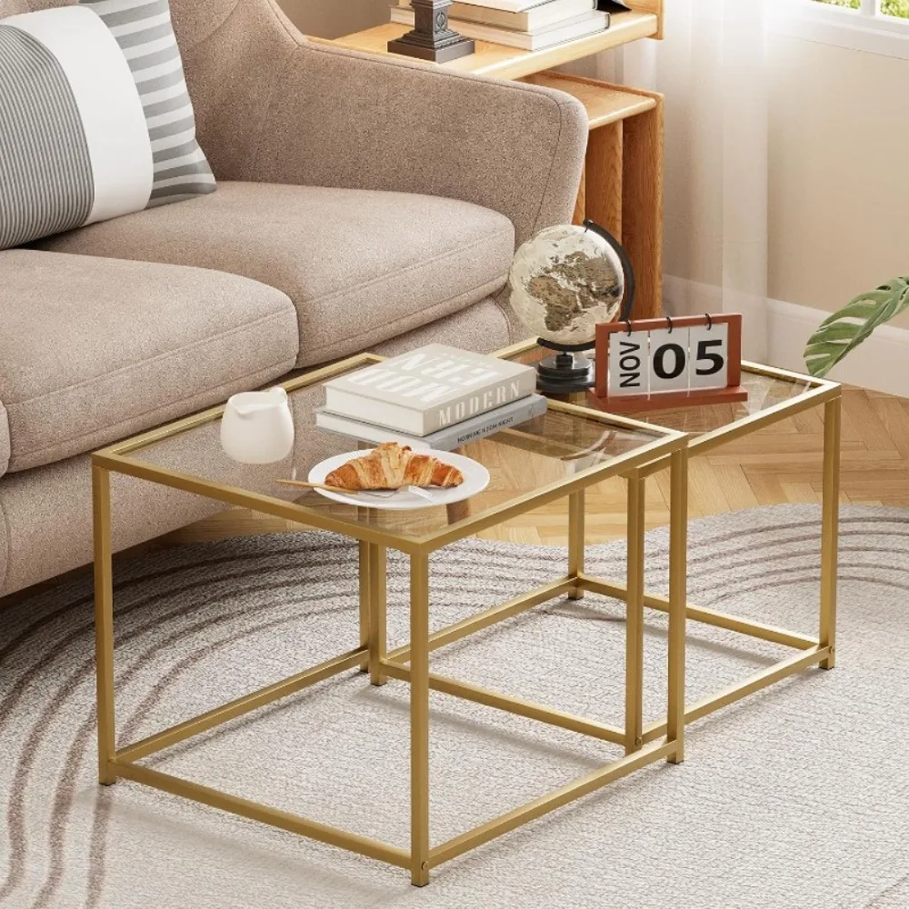 

Стеклянный журнальный столик, современный центральный стол для гостиной, минималистичный набор из 2 шт. для гостиной,