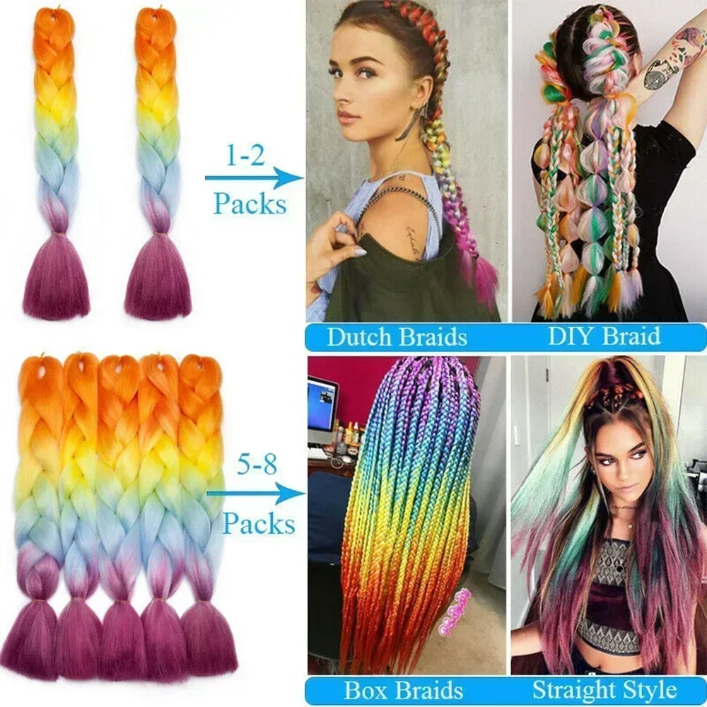 24" synthetisches Flechthaar Ombre Flechthaar Packs Jumbo Braid Hair für Frauen Großhandel DIY Frisur Blau Grau