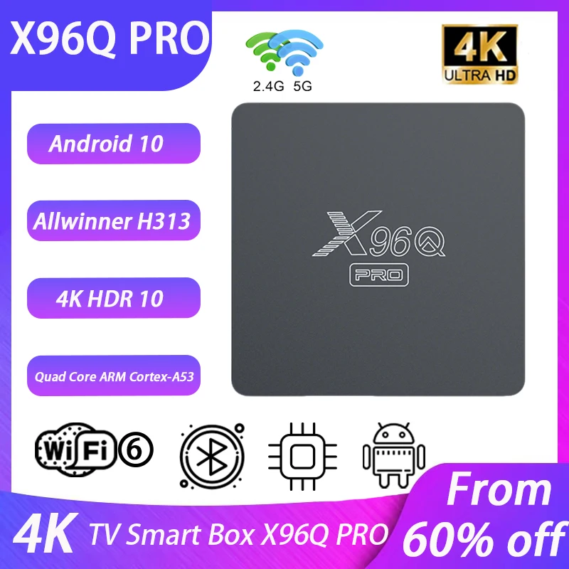 X96Q PRO Android 10 Smart TV BOX Allwinner H313 Quad Core  2.4G WIFi HDR10 4K 2GB 16GB Media Player Voice Assistant Set Top Box