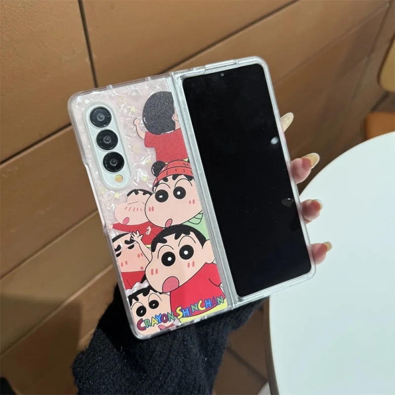 

Luxury Cute Laser Shell pattern Cartoon Funny Crayon Shin-chan red clothes Phone Case For Samsung ZFold 3 4 5 6 7 AntiFall Cover