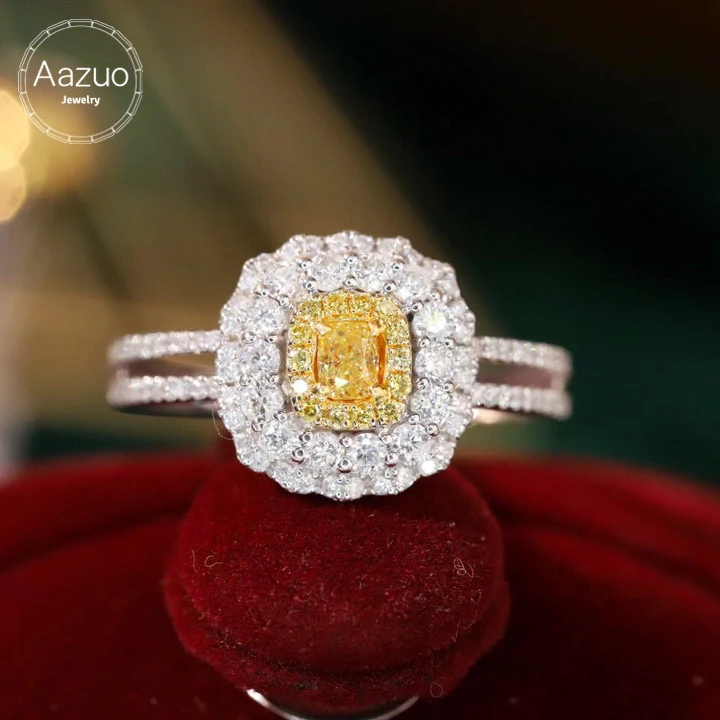 

Aazuo Natural Yellow Diamond 18K Solid Gold Square Lace Shape Rings Gife For Woman Upscale Trendy Senior Party Fine Jewelry