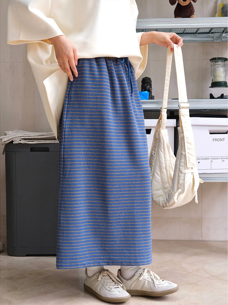 [LANMREM] Drawstring Elastic High Waist Knitting Skirt A-line Split Design Knitting Skirts Korean Style 2024 Winter New 26D9789