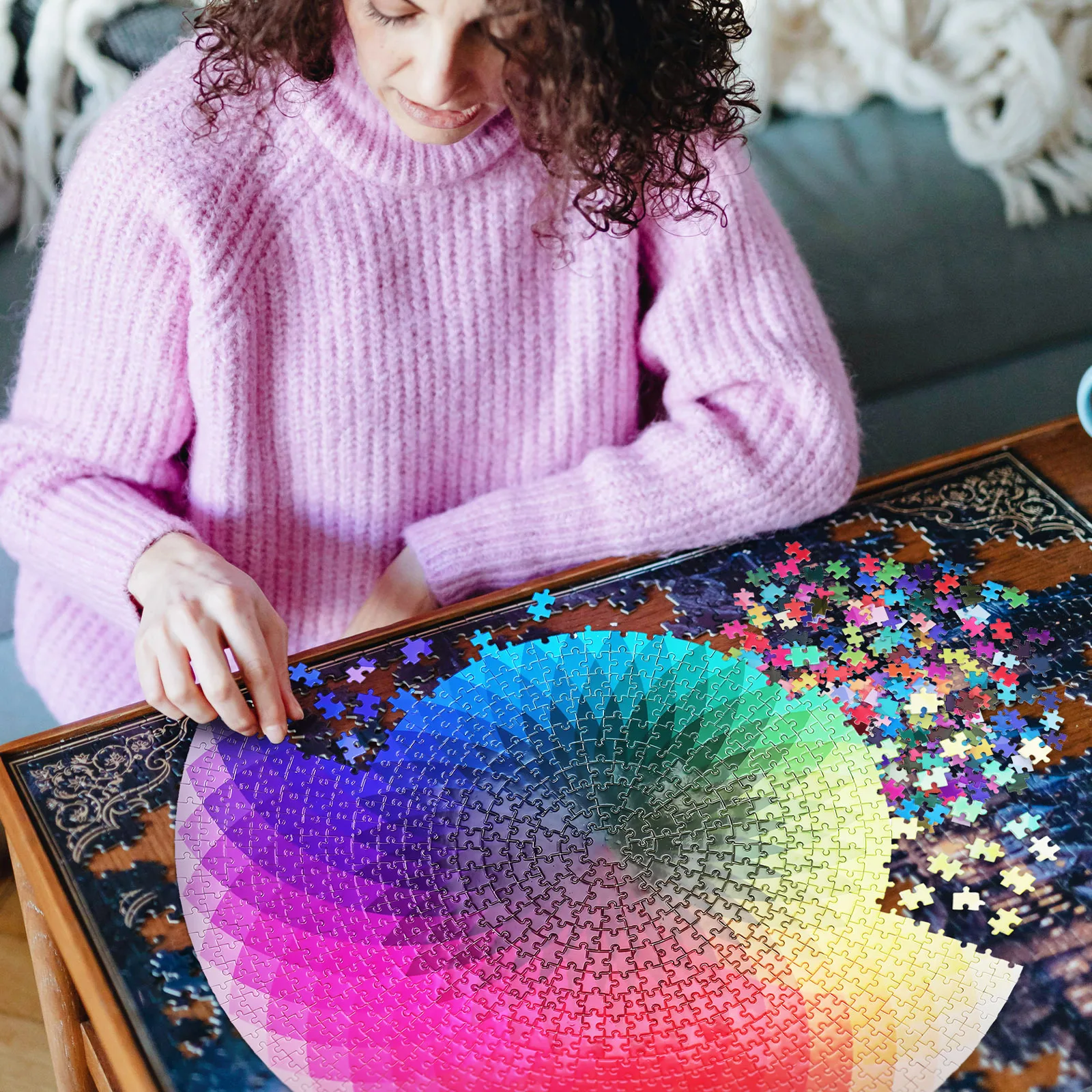 Puzzle tęczowe 1000 elementów, gradient kolorów, zmieniające kolory, dla dorosłych, wymagająca układanka, unikalny design, trwała.