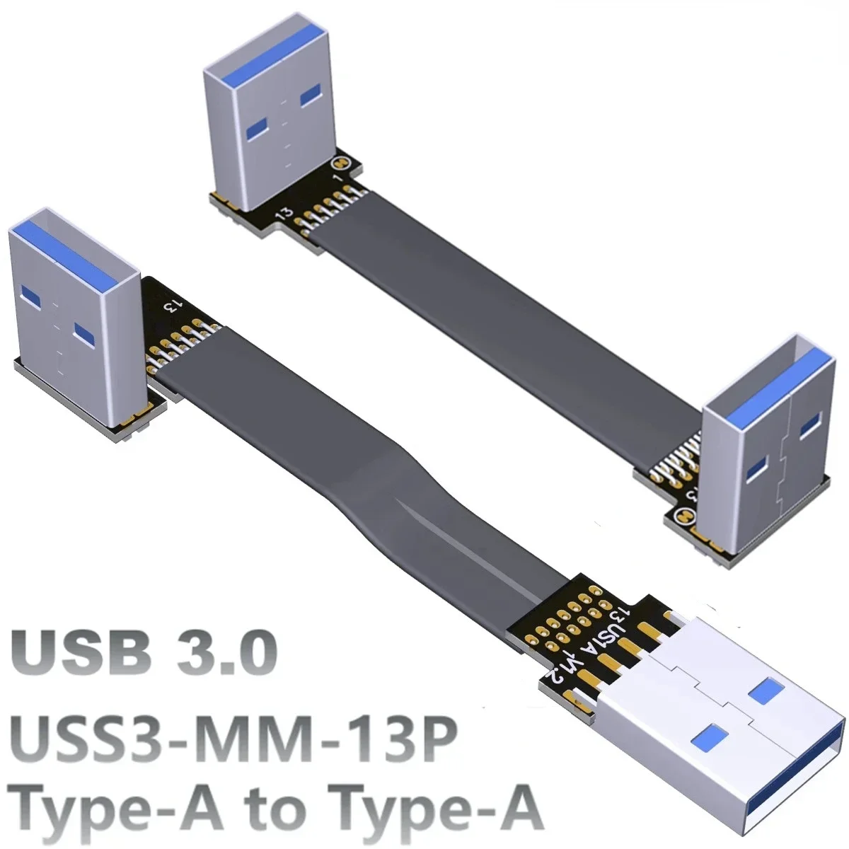 ADT Custom USB 3.0 A Male To Male Ultra-Thin FPV FPC Flat Ribbon Extension Cable Type A Male To USB A Extender Double 90 Angled