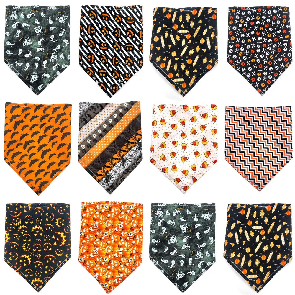 

30/50pcs Halloween Style Pumpkin Bat Pet Dogs Bandanas Scarf Bibs Pet Dog Bandana for Small Middle Dog Grooming Accessories