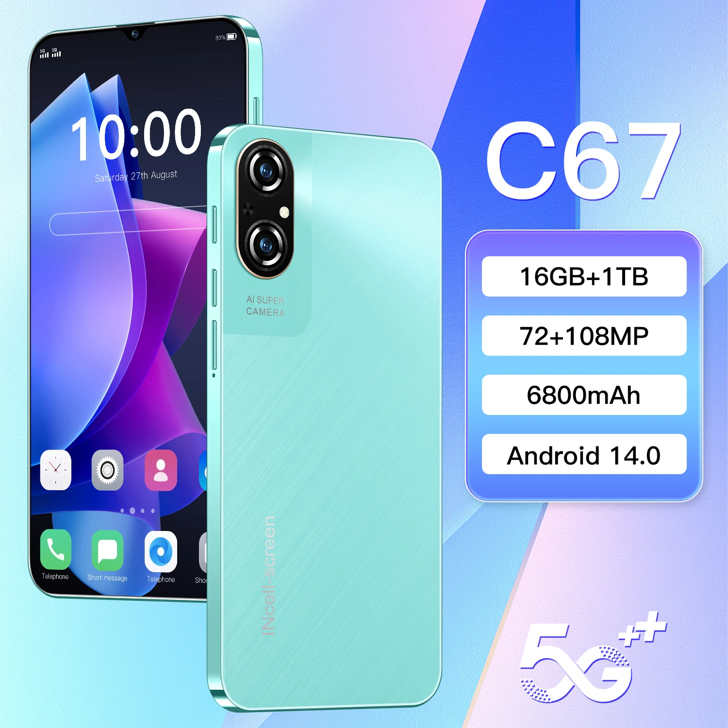 

Global version C67 NEW 2025 original intelligent 5G dual card dual standby Android 14 system global version 6800mAh battery