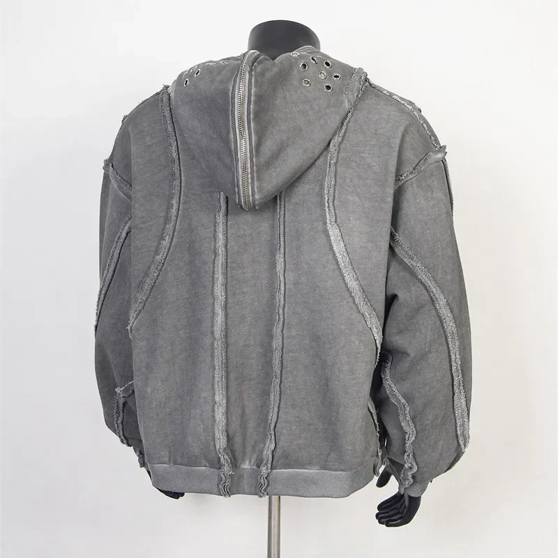 Thug Club Washed Metal Zip Hooded Splice Batik Jacket