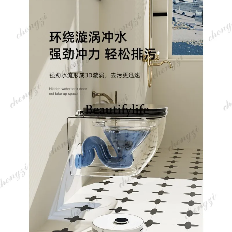 H134 wall-mounted toilet with built-in hidden water tank wall row embedded with hanging solid wood cover toilet