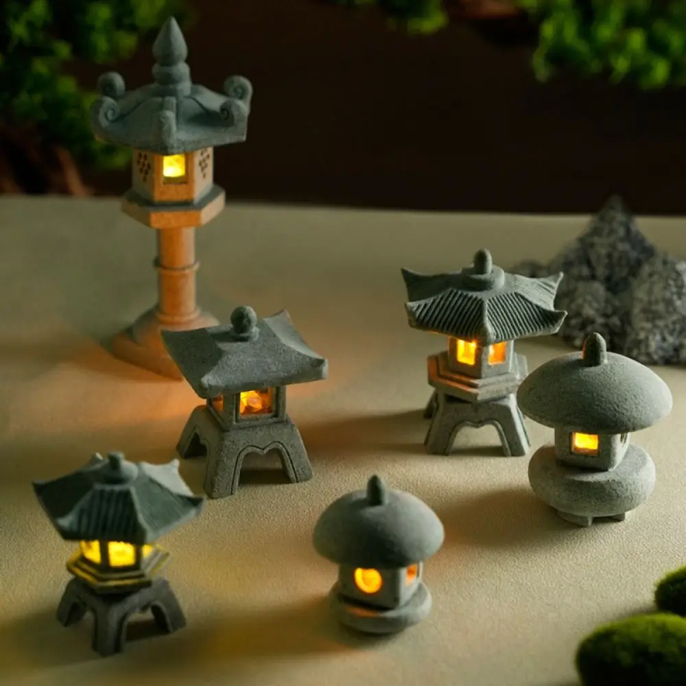 Novo mini pagode lanterna luz estátua do jardim decorativo pedra de areia micro paisagem lâmpada zen quintal em miniatura bonsai