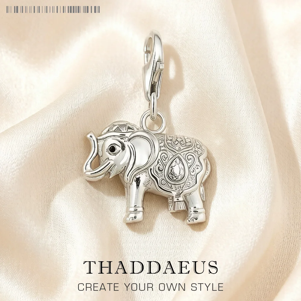 

925 Sterling Silver Vintage Elephant Pendant Charm Trendy Women Men Fashion Jewelry Animal Lucky Gift