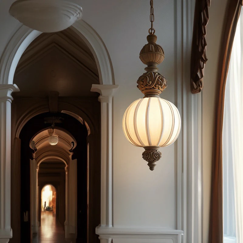 

French retro chandelier bedroom bedside living dining room foyer hotel corridor carved Pendant light home lighting fixtures