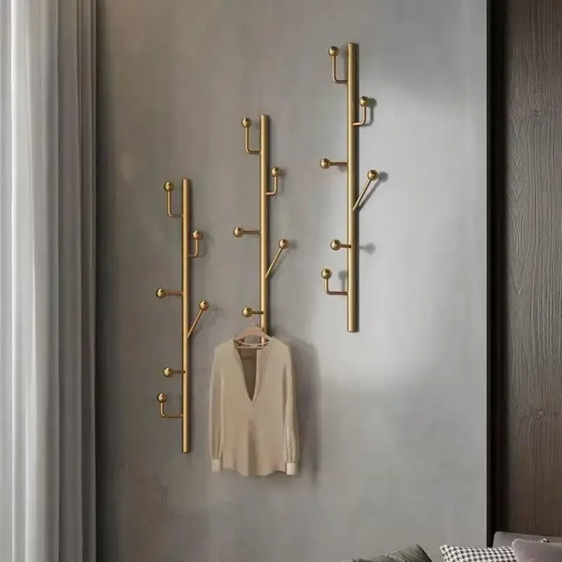 

Non Perforated Wall Mounted Light Luxury Foyer Bedroom Hanging Clothes Rack Storage And Organization Wall Clothes And Hat Hooks