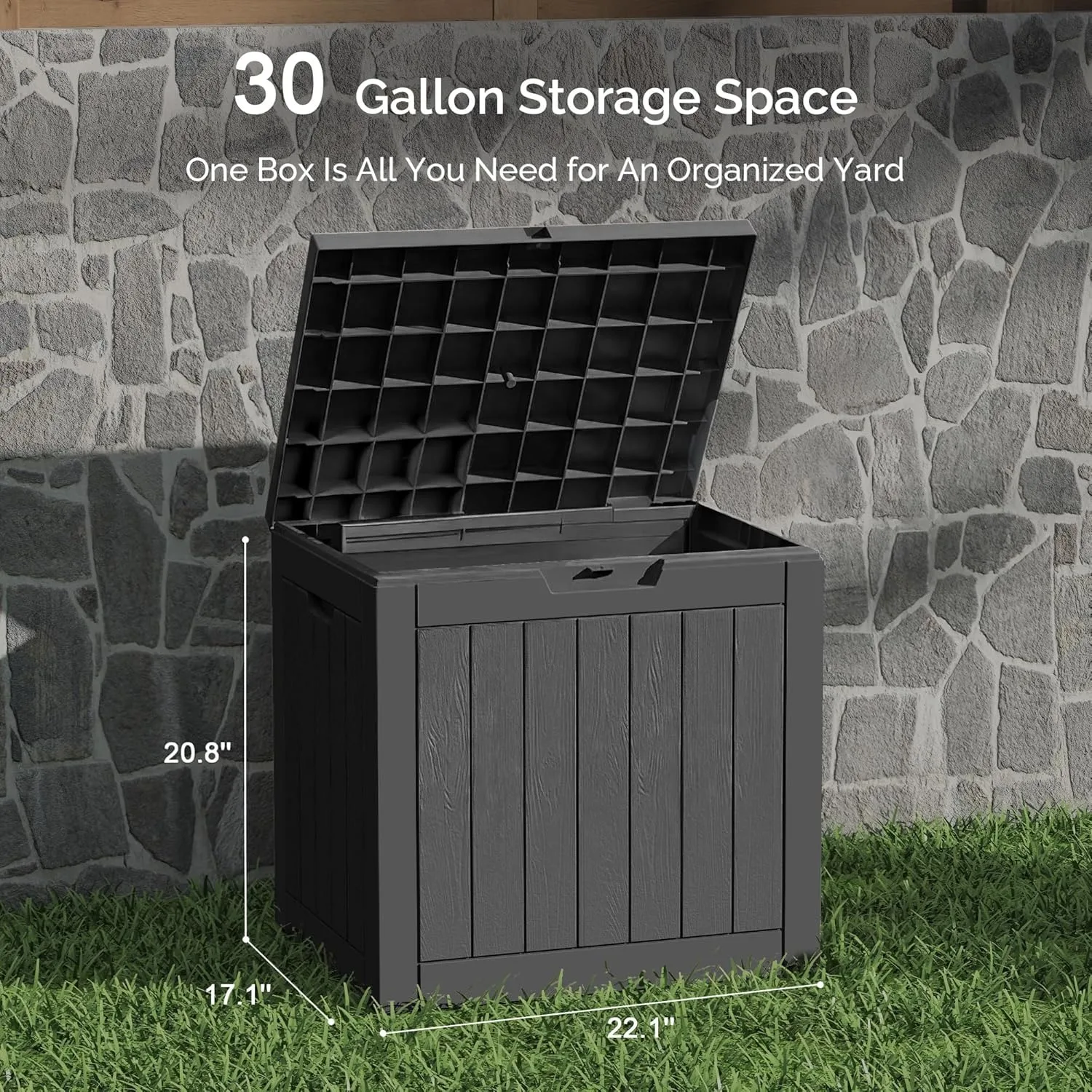 Outdoor Deck Box: Lockable Package Delivery Box, Weather-Resistant Outdoor Storage Bin, 30-Gallon Faux Plank Driftwood