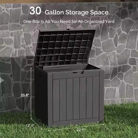 Outdoor Deck Box: Lockable Package Delivery Box, Weather-Resistant Outdoor Storage Bin, 30-Gallon Faux Plank Driftwood