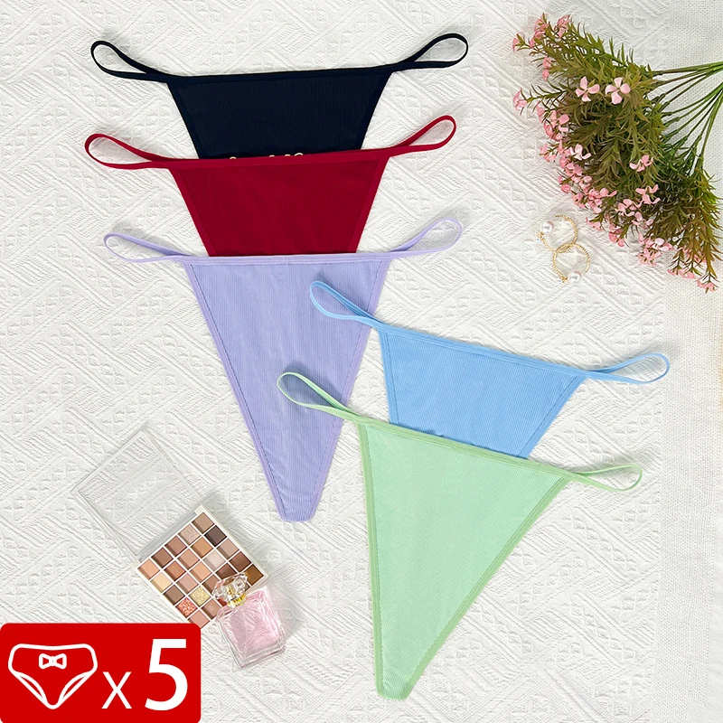 5pcs 1XL-4XL Plus Size Ladies G-string Intimate Lingerie Low Rise Solid  Love Design Women Thongs New Fashion Breathable Panties