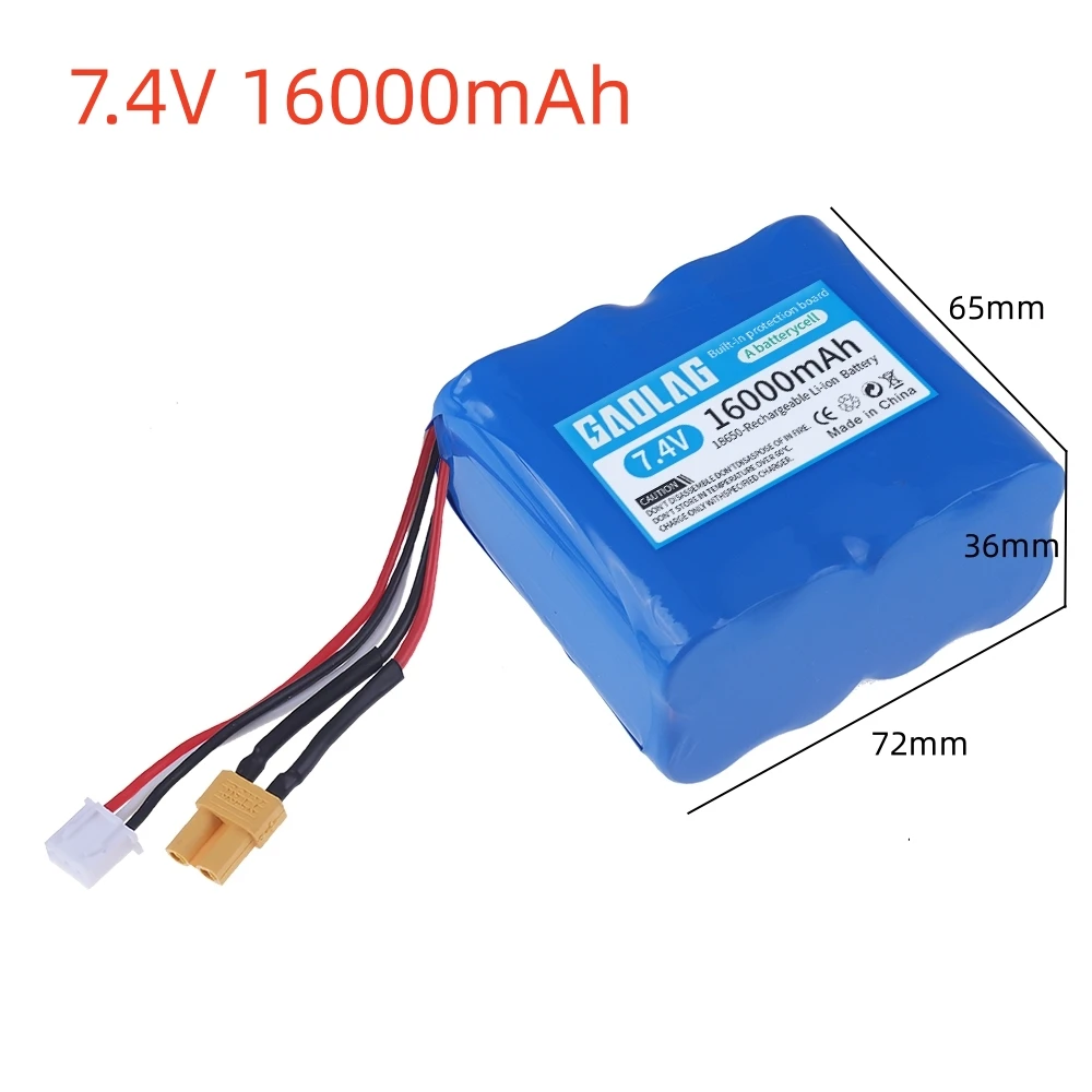 7.4V 16000mAh Li-ion rechargable battery XT30/USB charger for HUINA 1580 1583 580 550 582 RC Electric Construction Excavator