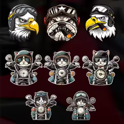 Cat Rider Motorcycle Stickers Motorbike Helmet Fuel Tank Fairing Cover Scratches Waterproof Vinyl Decals Funny Decoration