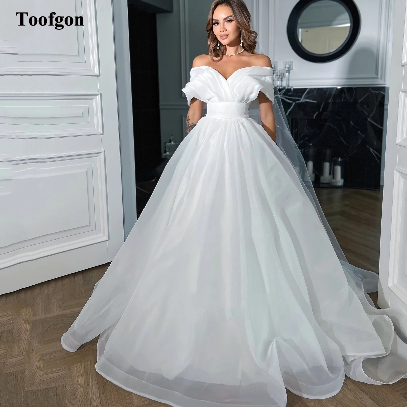 

Toofan A Line Свадебные платья из органзы Длинные с открытыми плечами Невеста Свадебная фотосессия Формальные вечерние свадебные платья по индивидуальному заказу 2025