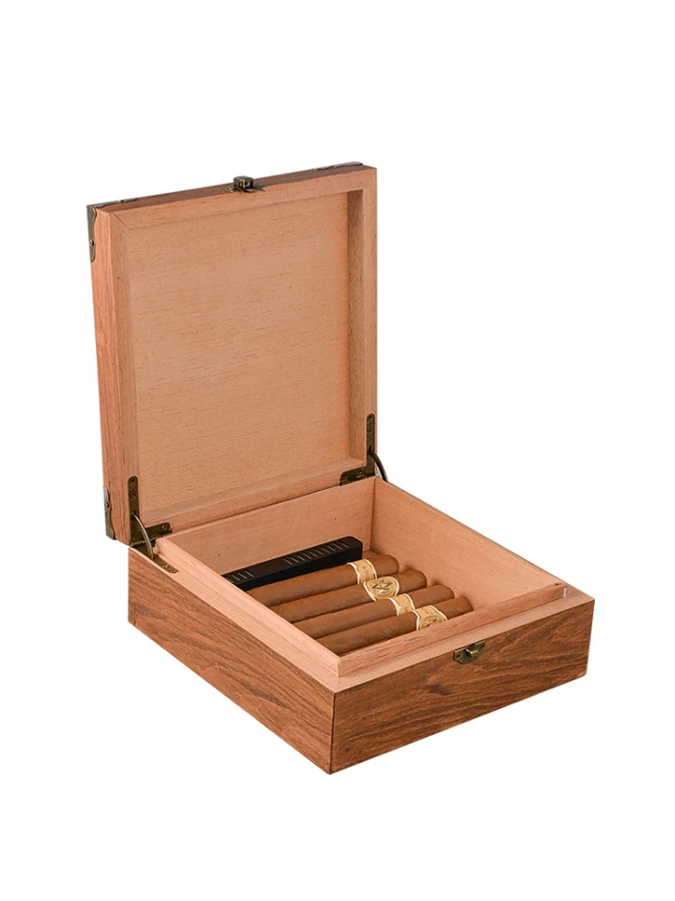 

Perfectly Matched Rosewood Cigar Box Vintage Storage Box with Metal Corner Protectors Cigar Humidifier Box