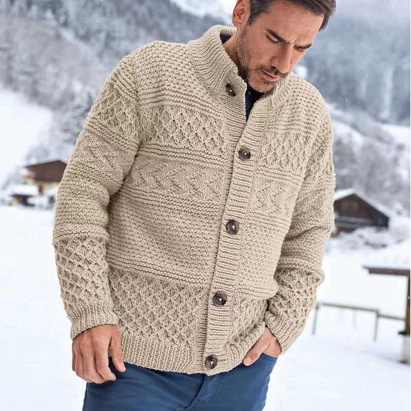 Autumn and winter new luxury fashion men's sweater solid color heavy industry Fried Dough Twists cardigan coat