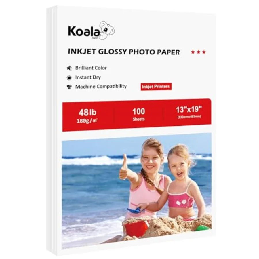 

Фотобумага Koala Glossy Inkjet, 13x19 дюймов, 48 фунтов, 100 листов, профессиональная глянцевая фотобумага, совместимая с струйными принтерами