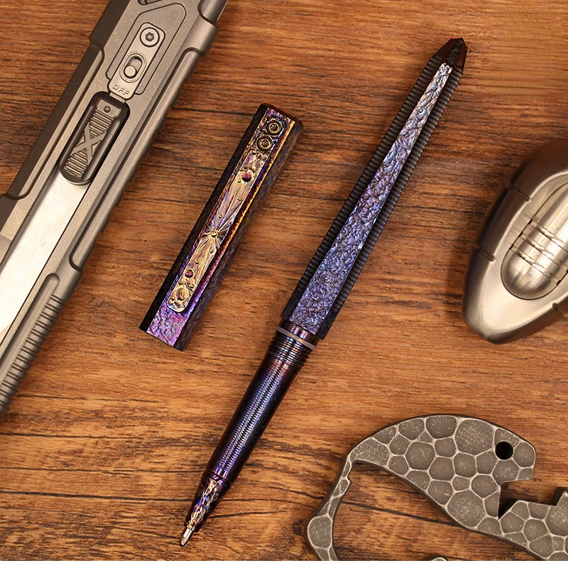 

Multi-Functional EDC Titanium Alloy Tactical Pen Hand Carved Star Sky Limited Edition Pen Decompression Metal Pen