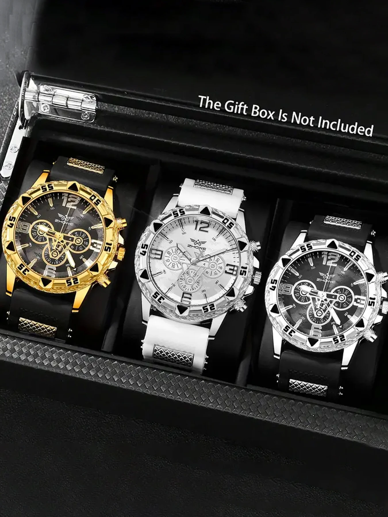 

3pcs Large dial fake three-eye stylish quartz watch for men, business and casual, fashionable and cool men's watch