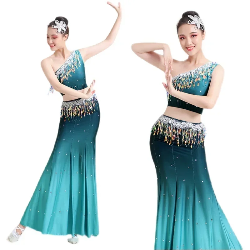 Peacock Dance Costume for Women Children Dai Dance Hmong Performance Clothing Fish Tail Leotard Traditional Folk Chinese Dance
