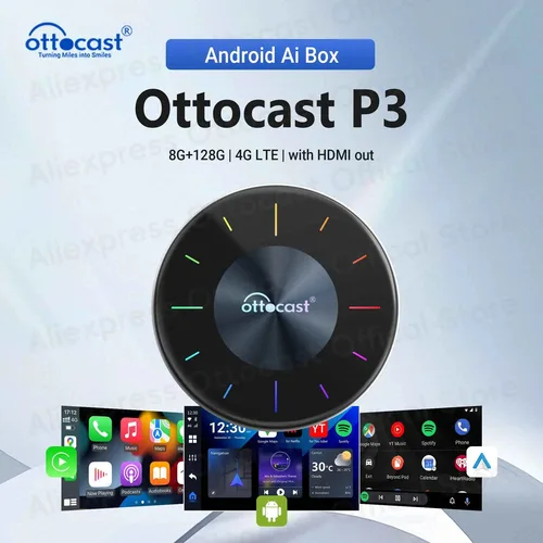 OTTOCAST P3 Android AI Box inalámbrico CarPlay Android Auto 128GB TV Box para salida HDMI accesorios de coche para Audi VW Chervolet Kia